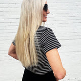 Round Neck Stripe Tee In Black - Infinity Raine