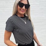 Round Neck Stripe Tee In Black - Infinity Raine