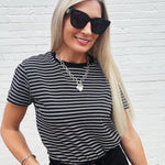 Round Neck Stripe Tee In Black - Infinity Raine