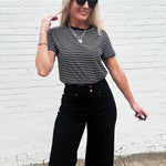 Round Neck Stripe Tee In Black - Infinity Raine