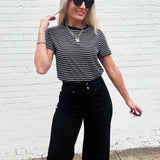 Round Neck Stripe Tee In Black - Infinity Raine