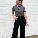 Round Neck Stripe Tee In Black - Infinity Raine