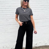 Round Neck Stripe Tee In Black - Infinity Raine