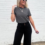 Round Neck Stripe Tee In Black - Infinity Raine