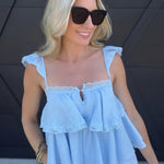 Adjustable Ruffle Lace Strap Tiered Cami Top In Blue - Infinity Raine
