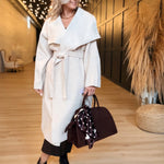 Adley Belted Wrap Coat In Beige - Infinity Raine