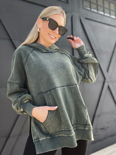 Deb Washed Hoodie-Green - Infinity Raine