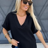 Jamy Collared V Neck Top In Black - Infinity Raine