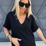 Jamy Collared V Neck Top In Black - Infinity Raine