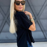 Jamy Collared V Neck Top In Black - Infinity Raine