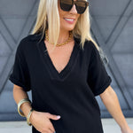 Jamy Collared V Neck Top In Black - Infinity Raine