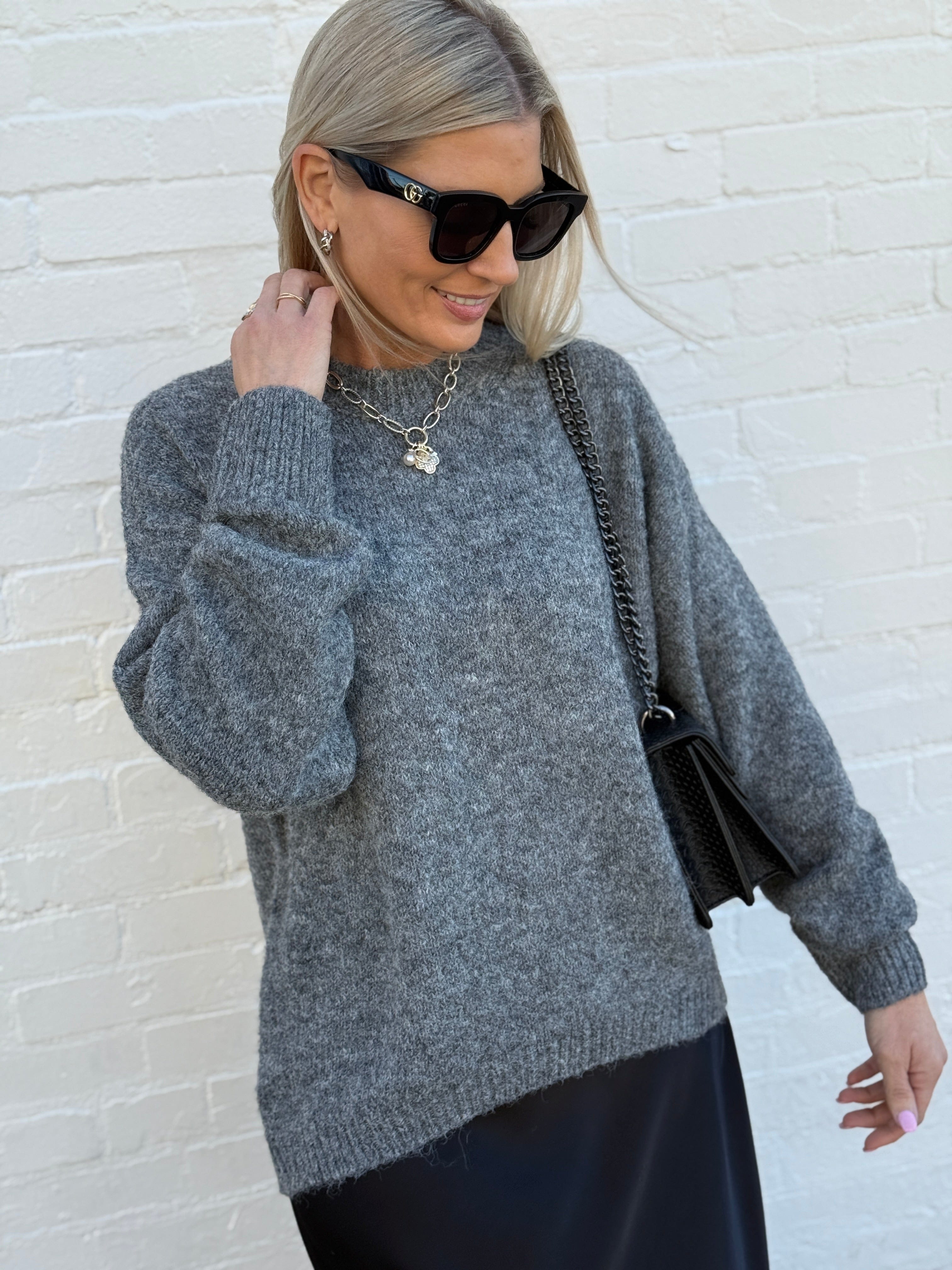 AEMI+CO Tops - Sweaters Cozy Crewneck Sweater In Grey