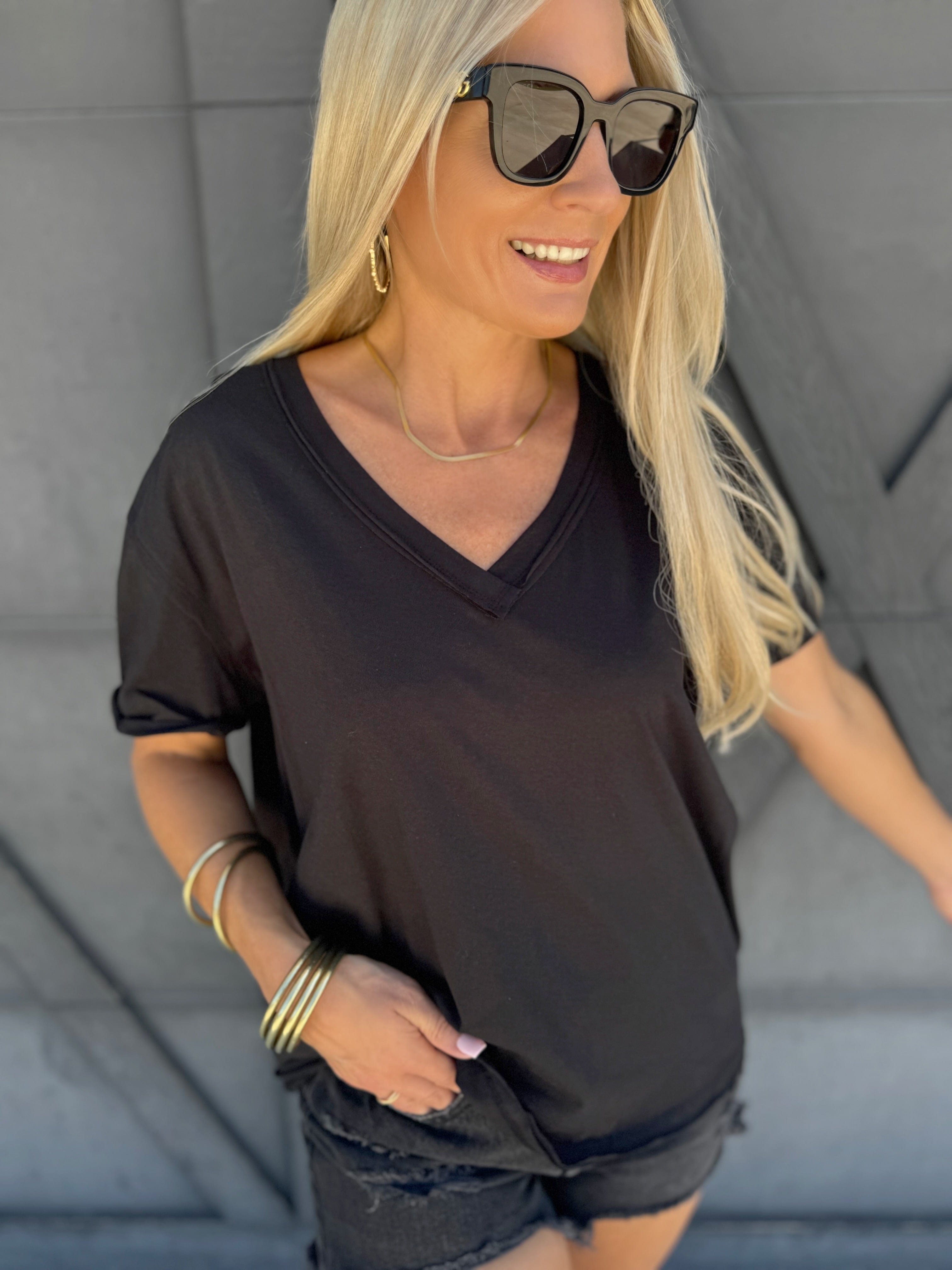 Ellin V-Neck Top In Black - Infinity Raine
