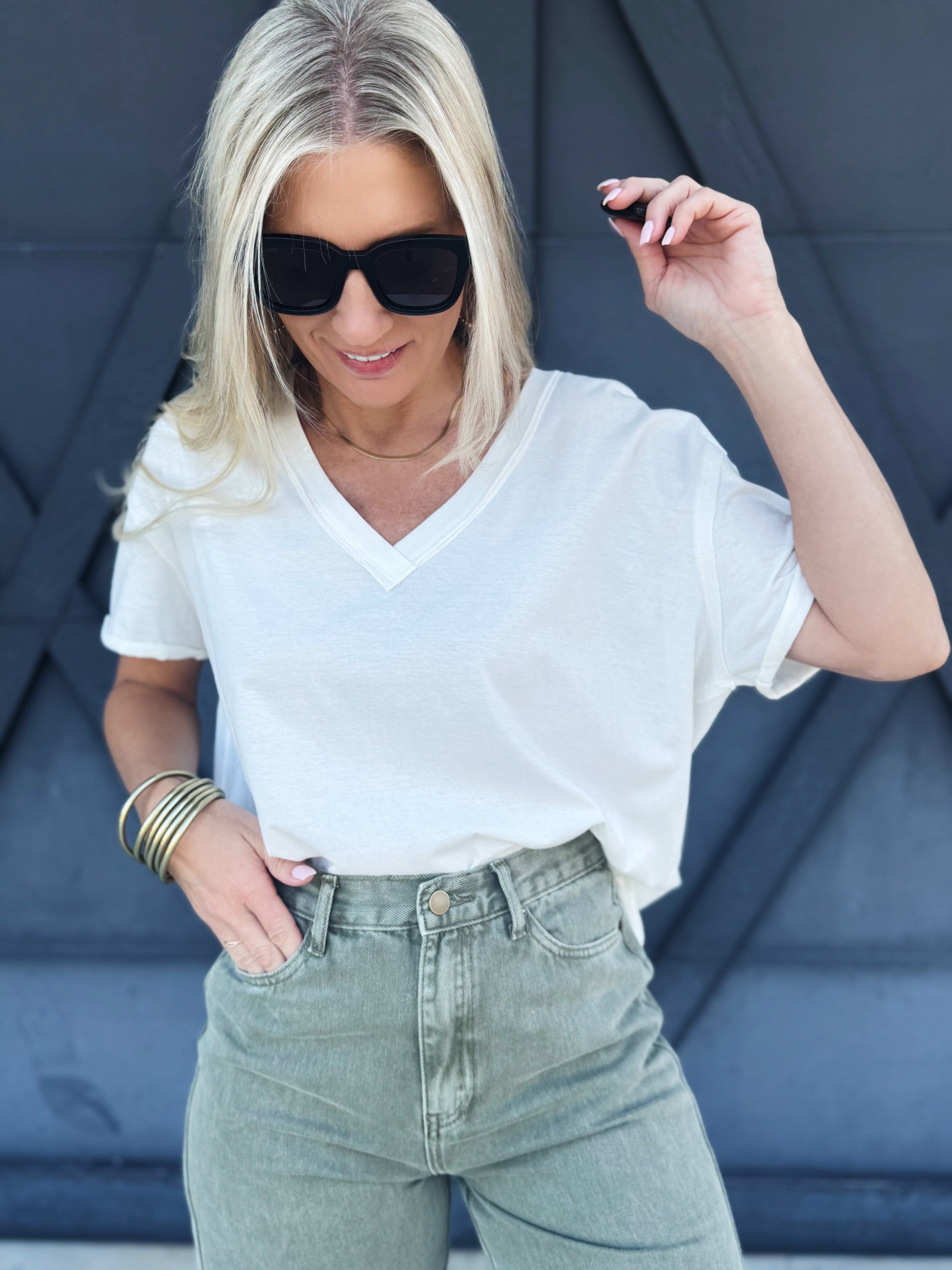 Ellin V-Neck Top White - Infinity Raine