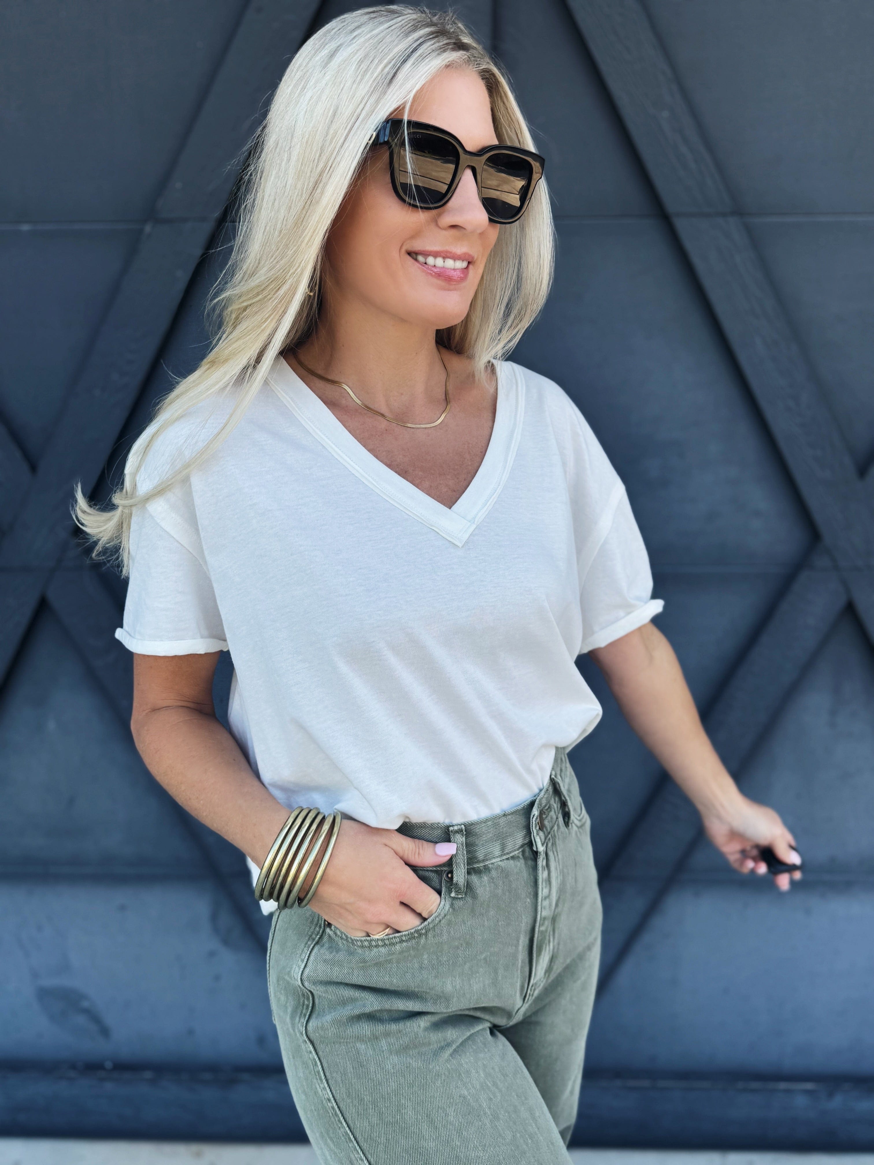 Ellin V-Neck Top White - Infinity Raine