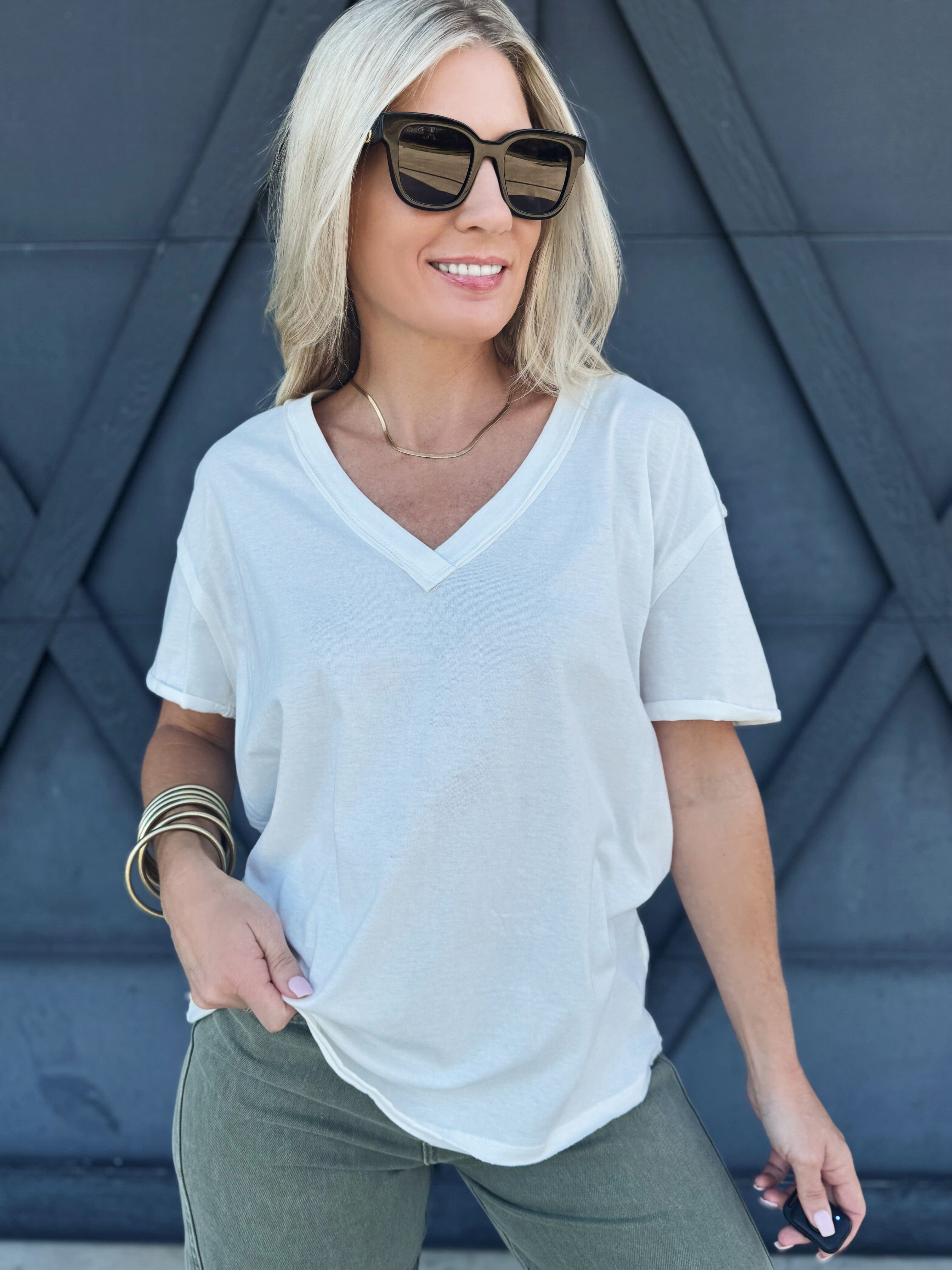 Ellin V-Neck Top White - Infinity Raine