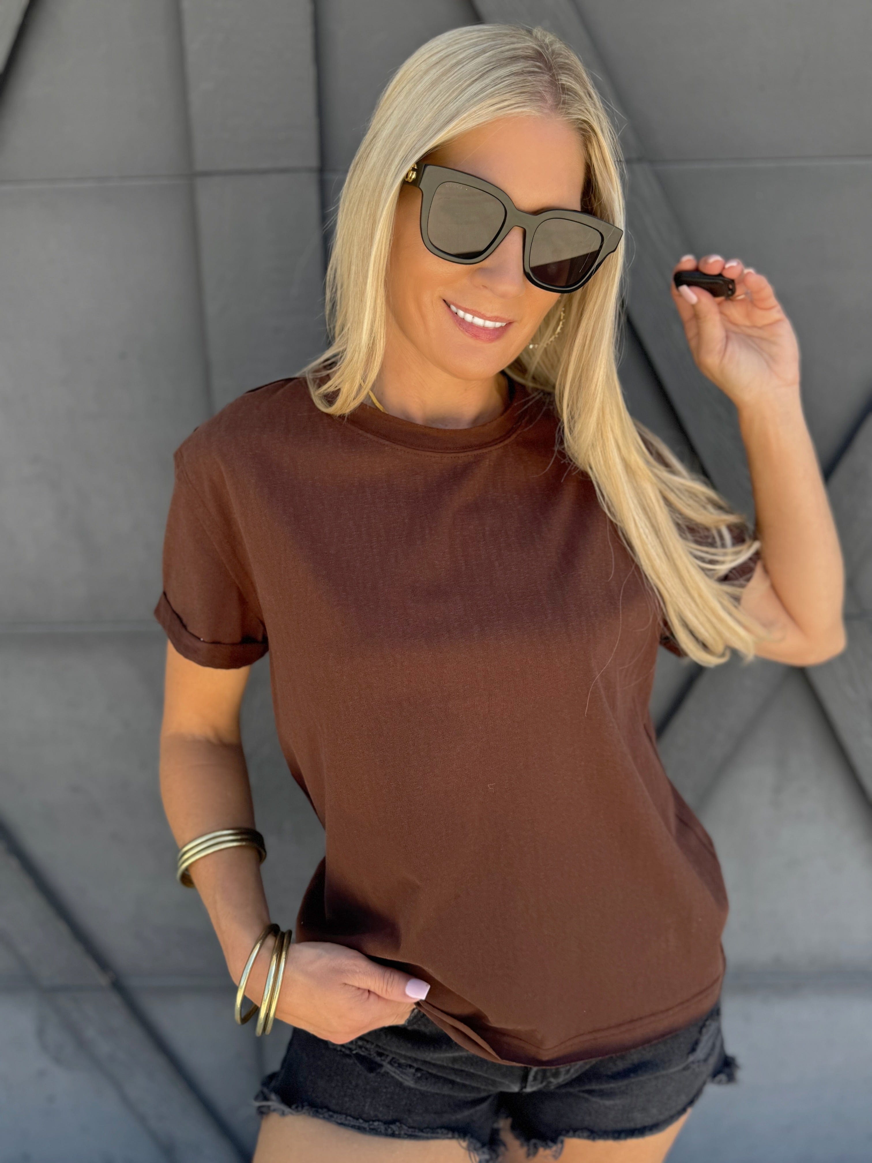 Mali Baby Tee Short Sleeve Top In Brown - Infinity Raine