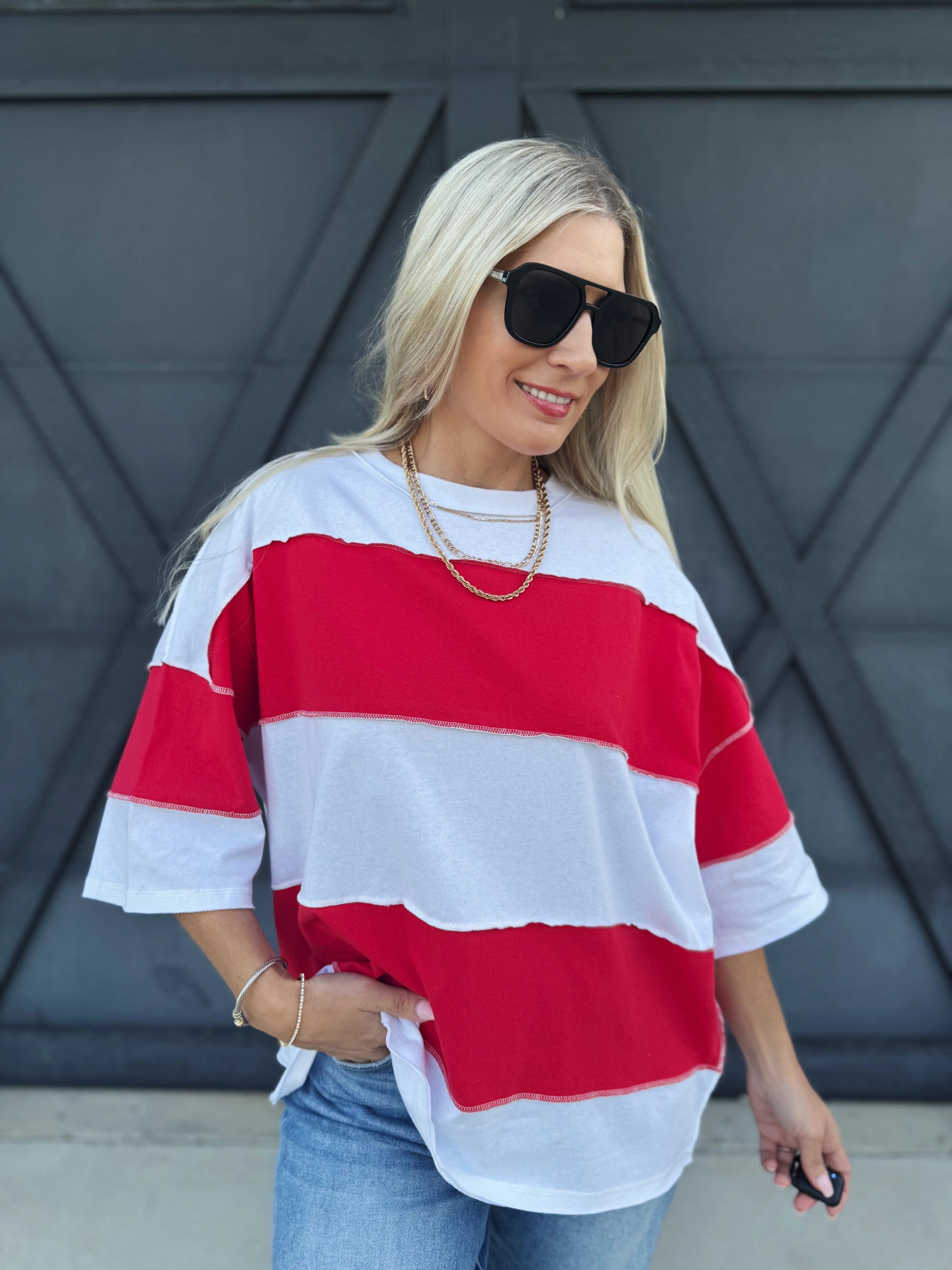 Polly Color Block Tee In Cherry - Infinity Raine