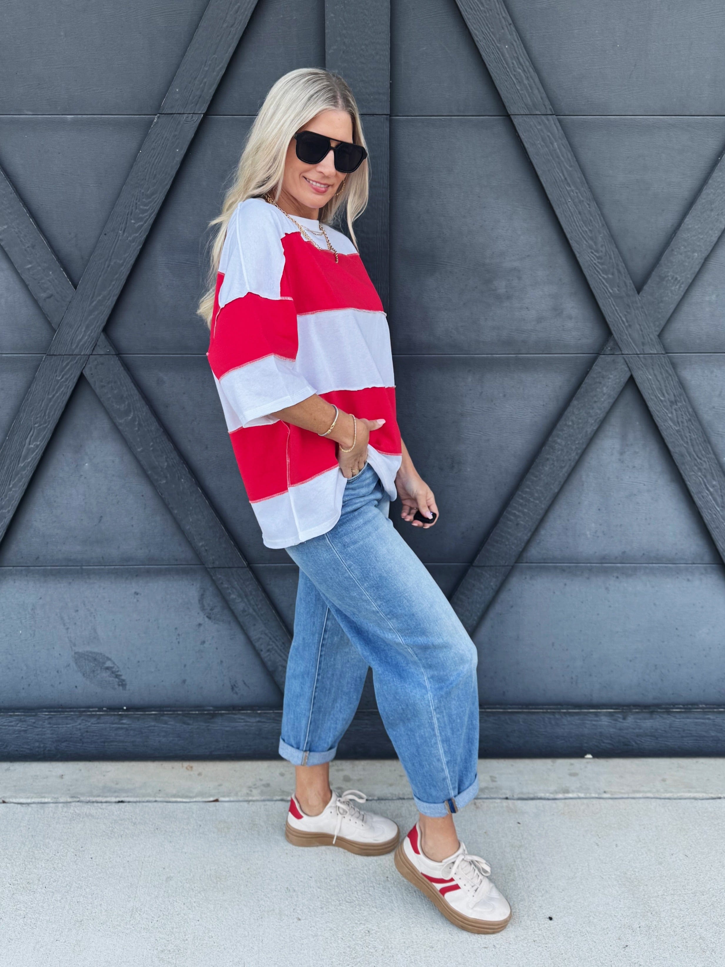 Polly Color Block Tee In Cherry - Infinity Raine