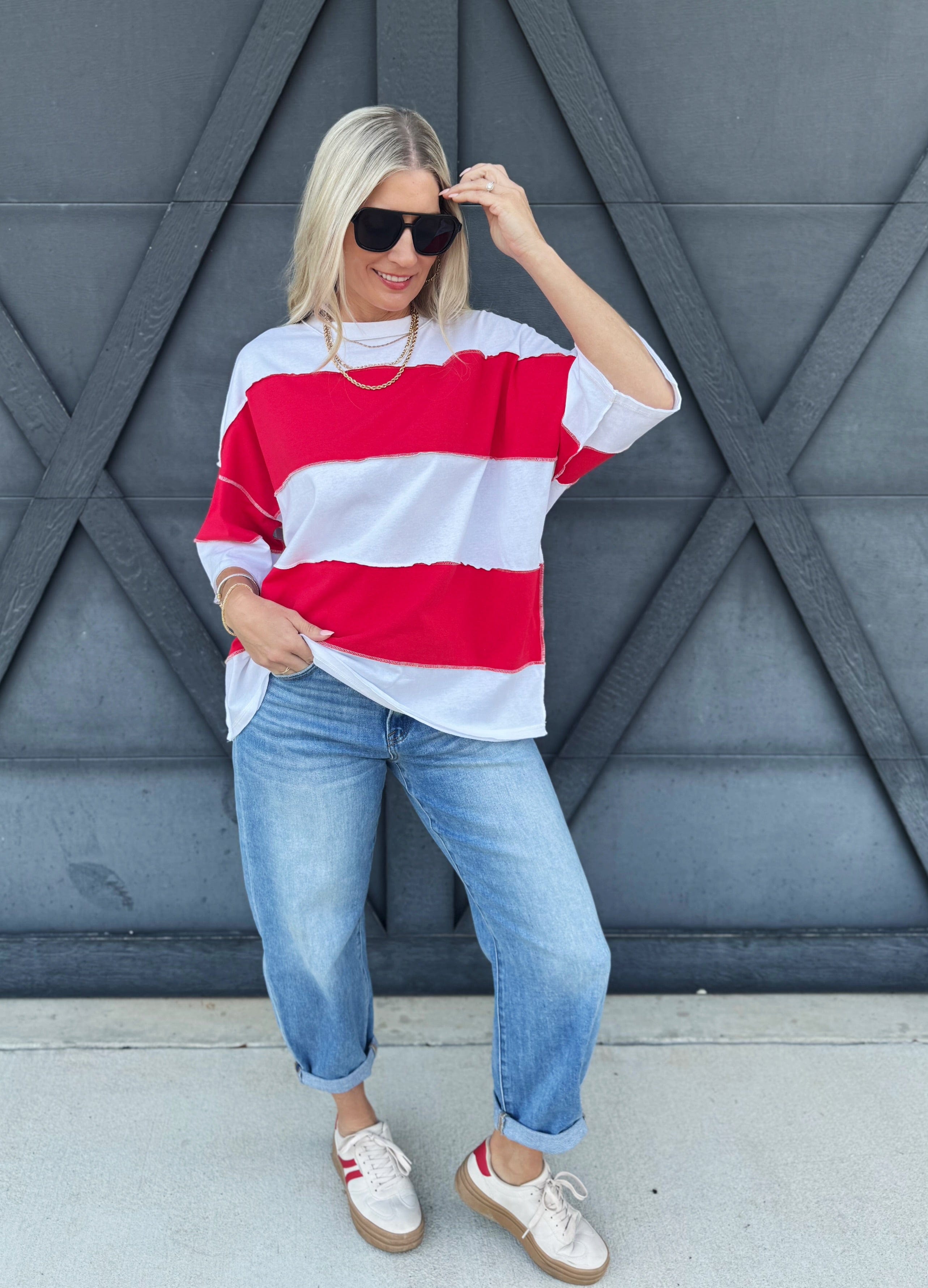 Polly Color Block Tee In Cherry - Infinity Raine