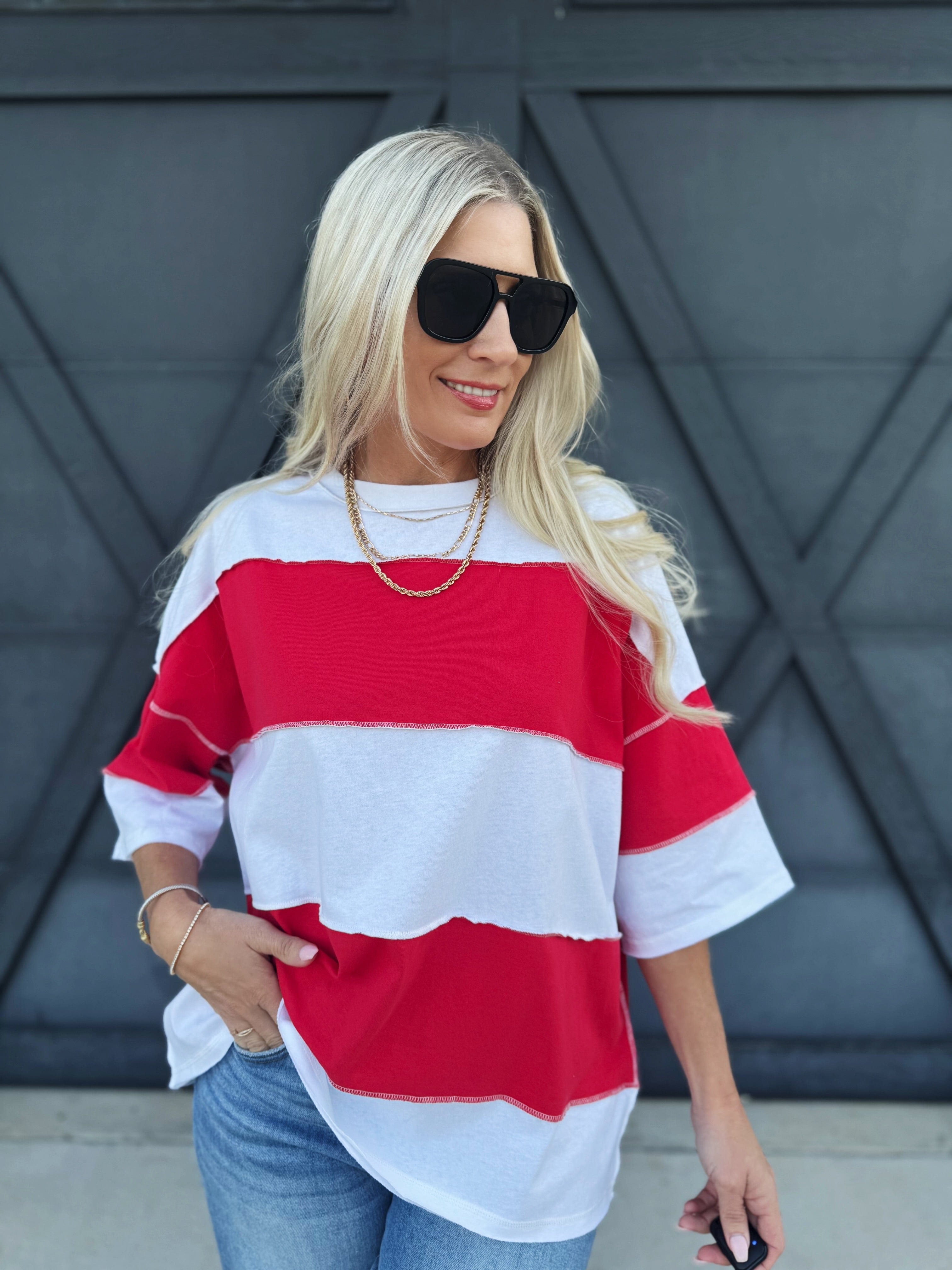 Polly Color Block Tee In Cherry - Infinity Raine