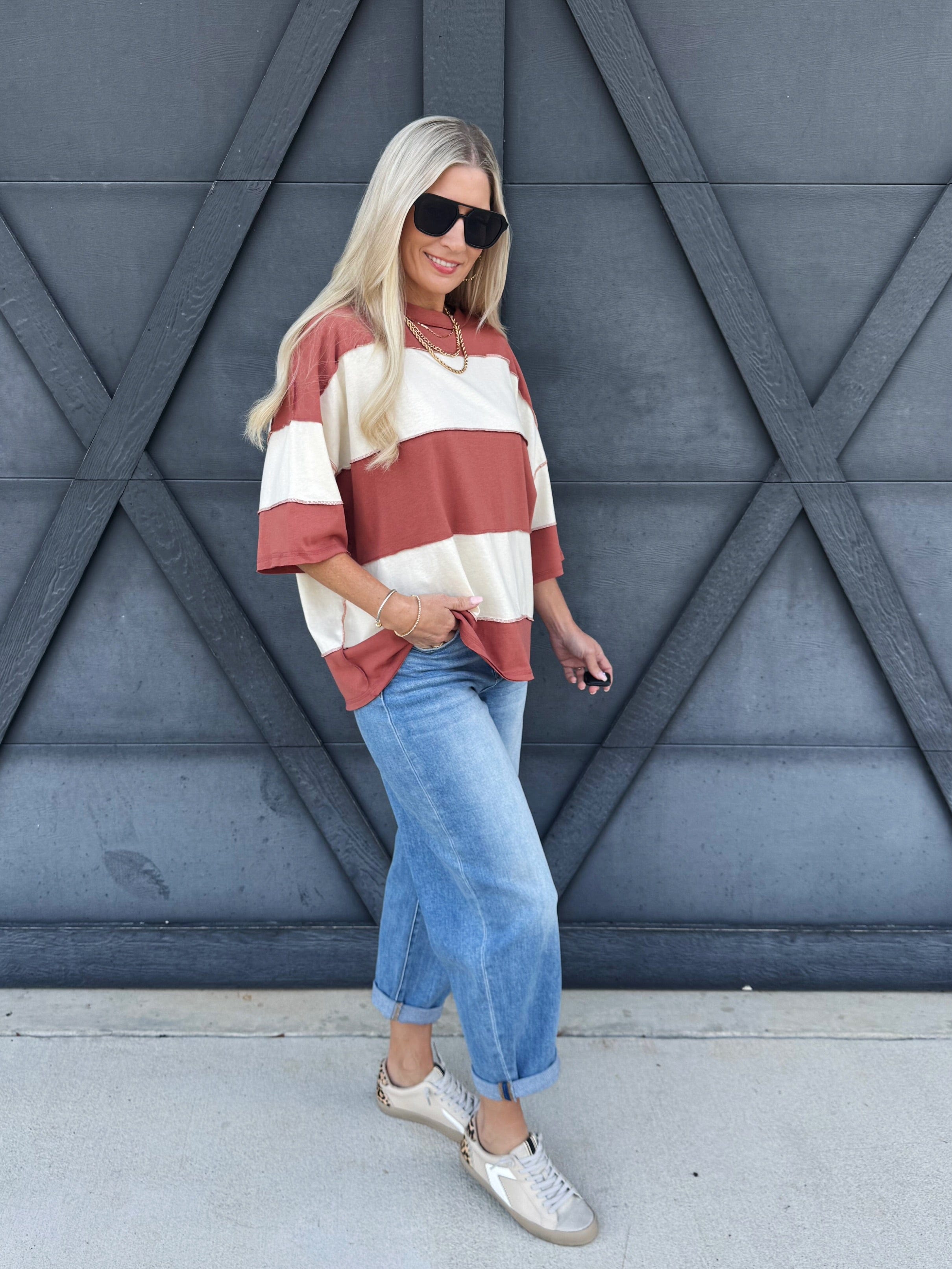 Polly Color Block Tee In Terracotta - Infinity Raine
