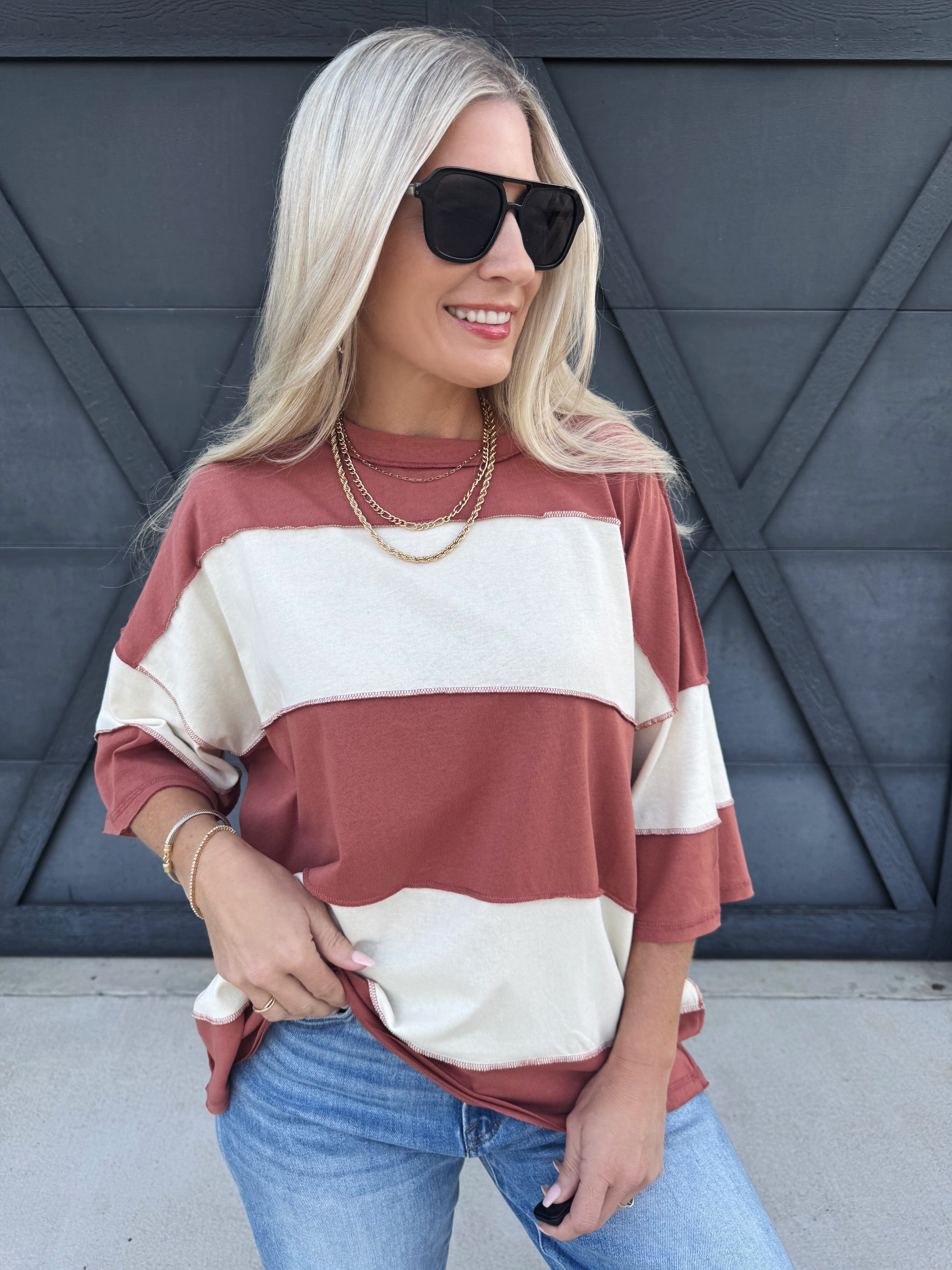 Polly Color Block Tee In Terracotta - Infinity Raine