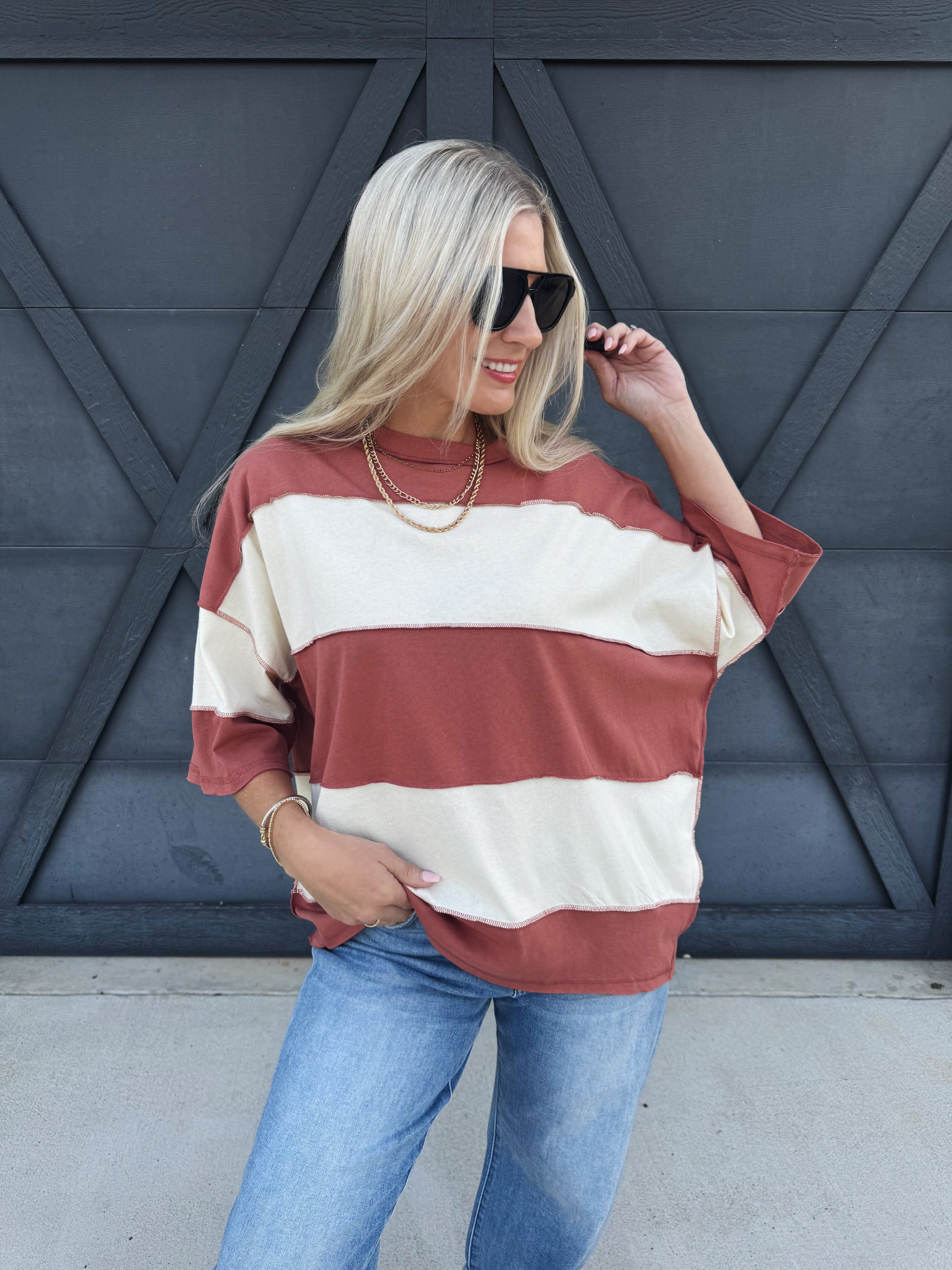 Polly Color Block Tee In Terracotta - Infinity Raine