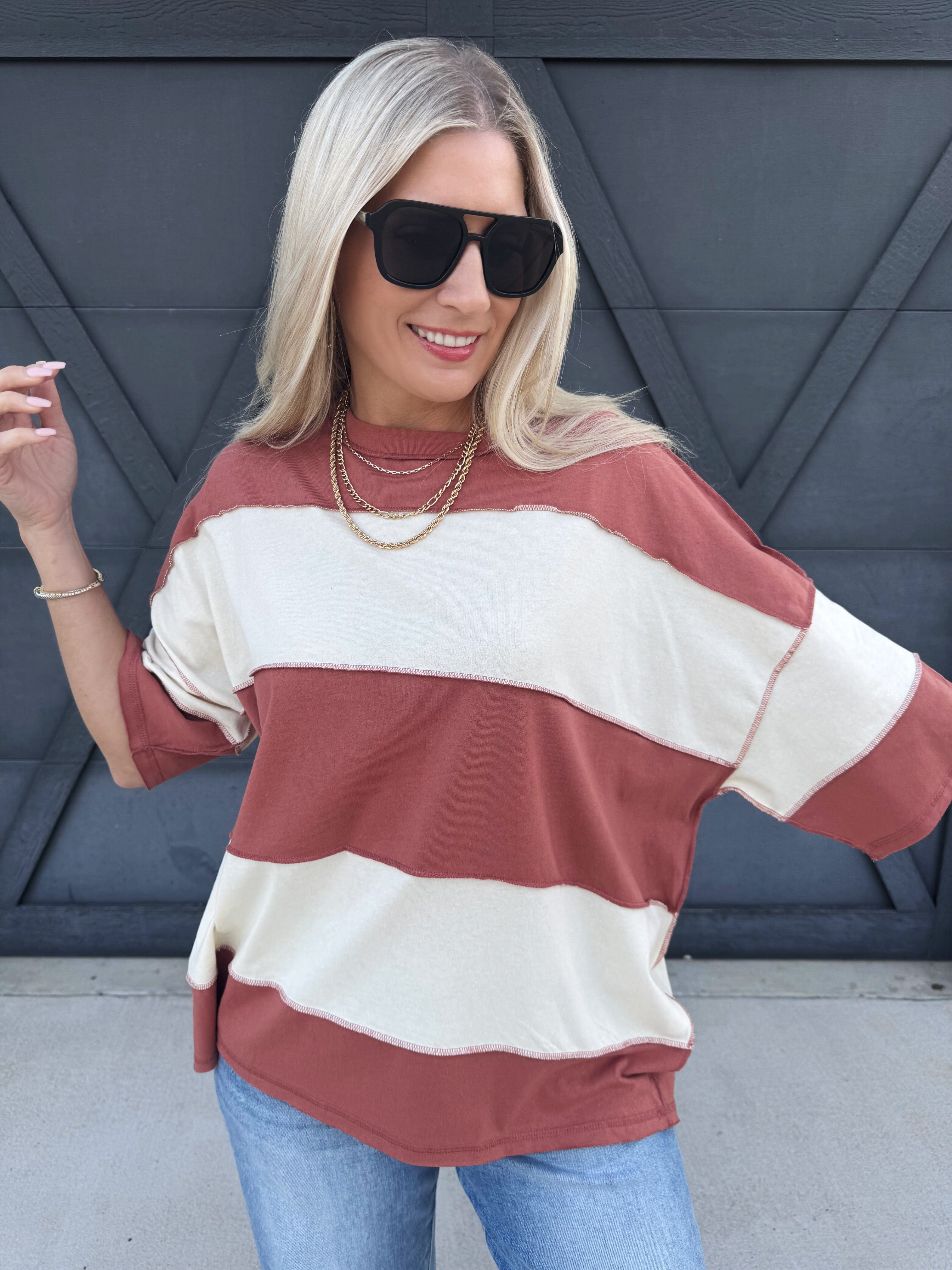 Polly Color Block Tee In Terracotta - Infinity Raine