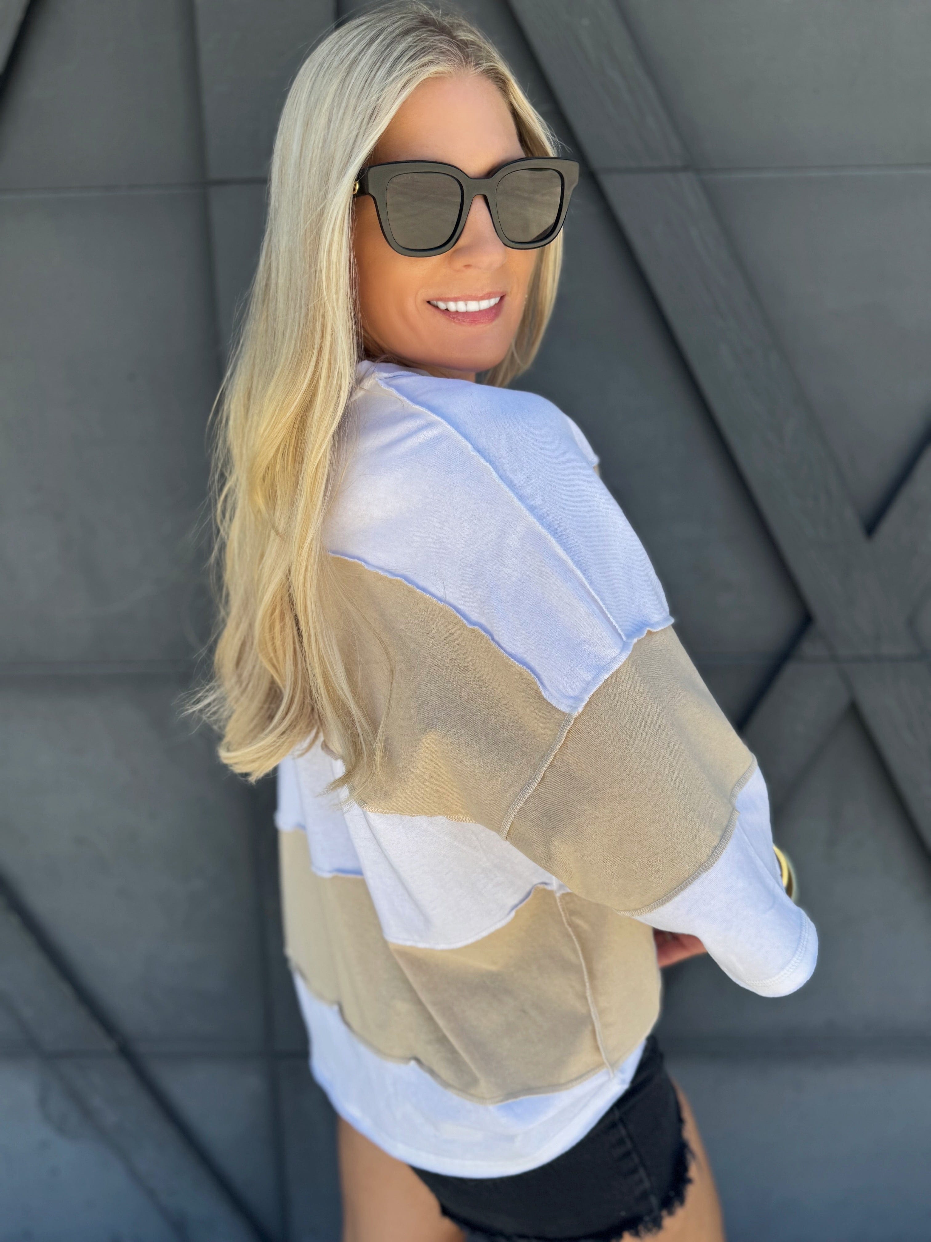 Polly Color Block Tee In White Oat - Infinity Raine