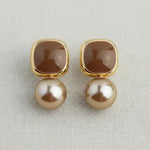 Vintage Inspired Square Enamel and Pearl Stud Earrings - Infinity Raine