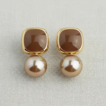 Vintage Inspired Square Enamel and Pearl Stud Earrings - Infinity Raine