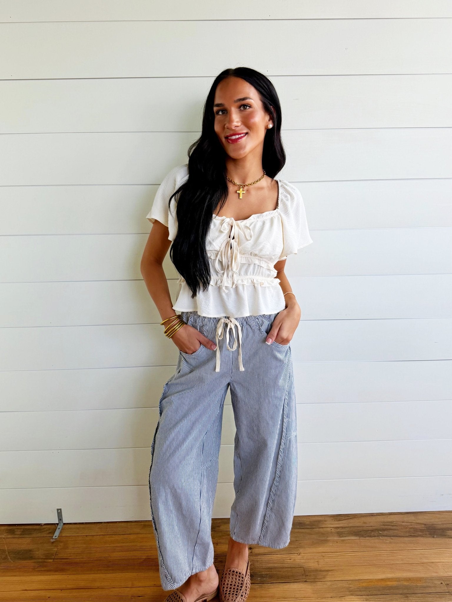 Airflow Ruffle Peplum Tie Front Top – Cream - Infinity Raine