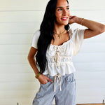 Airflow Ruffle Peplum Tie Front Top – Cream - Infinity Raine