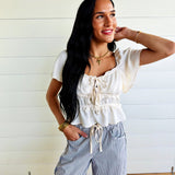 Airflow Ruffle Peplum Tie Front Top – Cream - Infinity Raine
