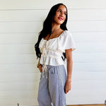 Airflow Ruffle Peplum Tie Front Top – Cream - Infinity Raine