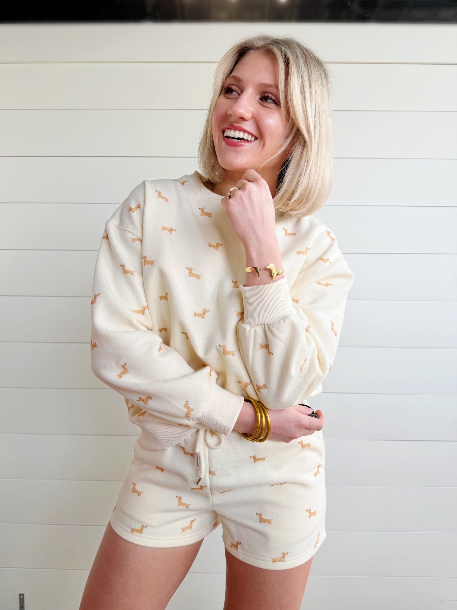 All Over Dog Crew Neck Sweatshirt In Ivory - Infinity Raine