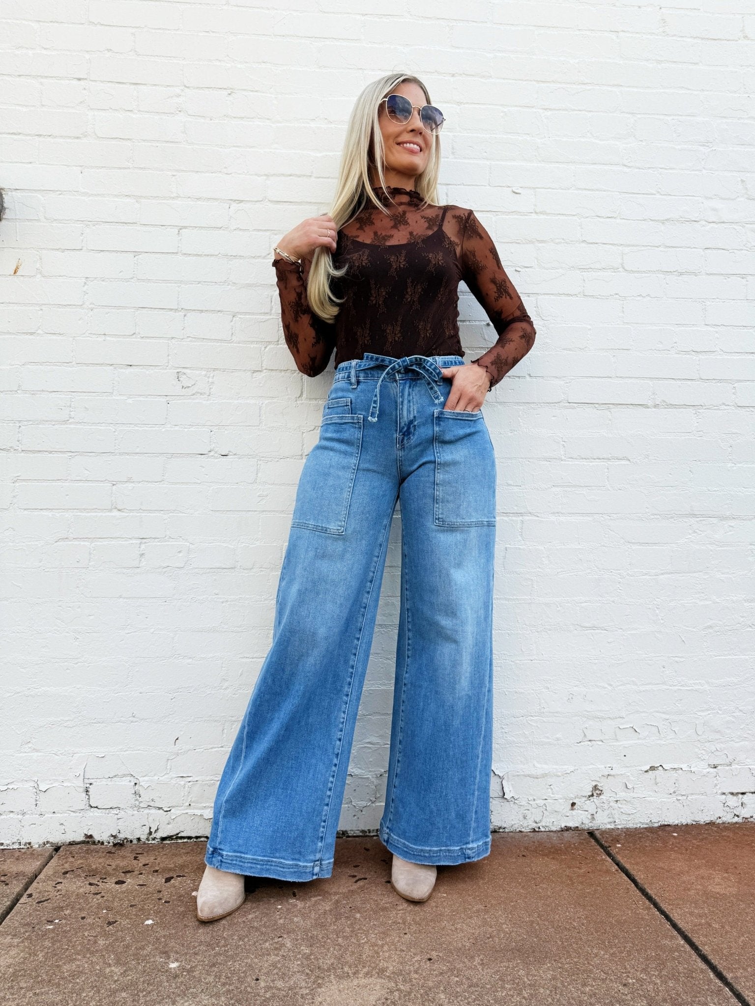 All Over Lace Top In Brown - Infinity Raine