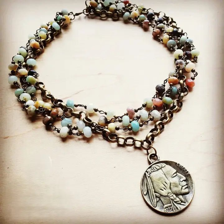 Amazonite Collar-Length Necklace With Indian Head Coin - Infinity Raine