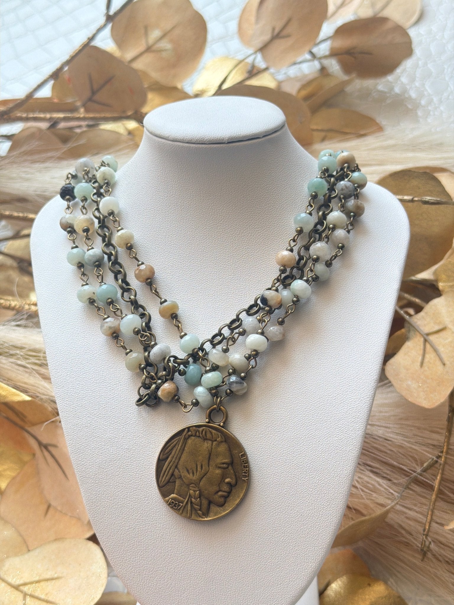 Amazonite Collar-Length Necklace With Indian Head Coin - Infinity Raine