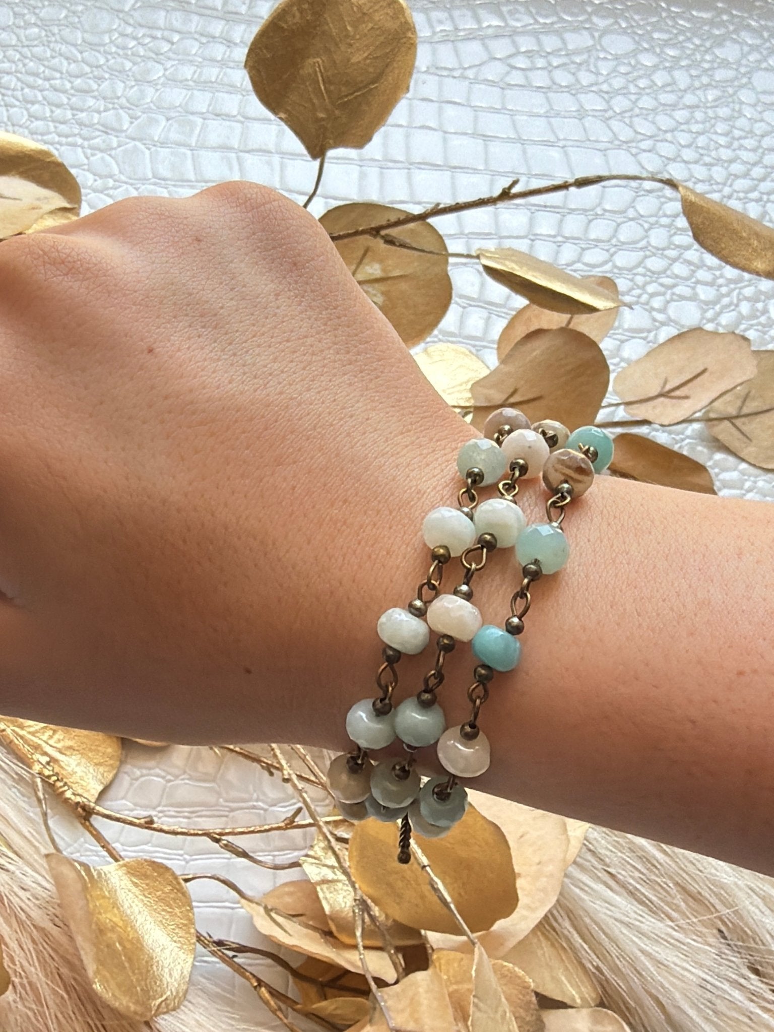 Amazonite Triple Strand Beaded Bracelet - Infinity Raine