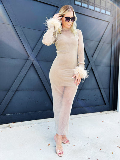 Amy Lynn DRESSES Net Mesh Rhinestone Maxi Dress-Champagne