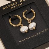 Mini Pearl Drop Hoop Earrings-Gold - Infinity Raine