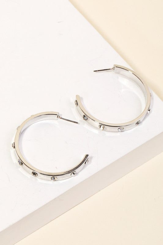 Rhinestone Studded Hoop Earrings-Multi - Infinity Raine