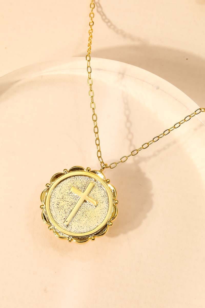 Cross Coin Pendant Necklace In Gold - Infinity Raine