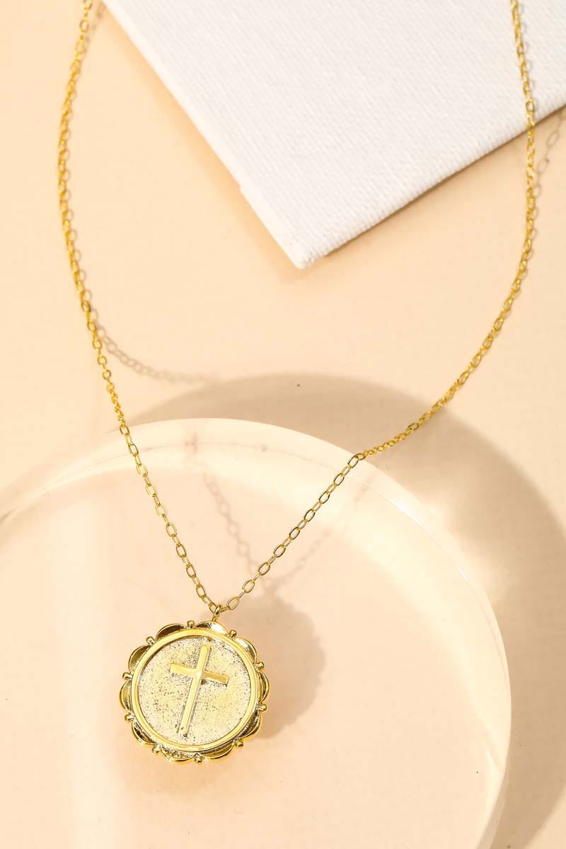 Cross Coin Pendant Necklace In Gold - Infinity Raine
