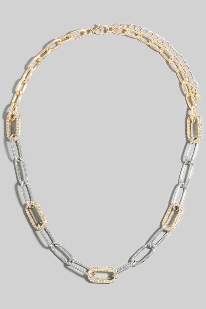 Two Toned Pave Oval Chain Link Necklace - Infinity Raine