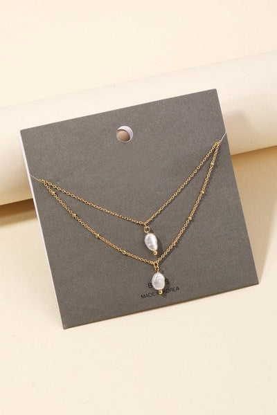 Layered Pearl Charm Necklace-Gold - Infinity Raine