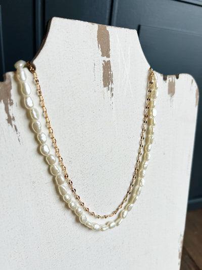 Layered Pearl Chain Necklace-Gold - Infinity Raine