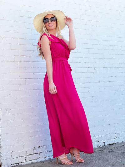 Fashion Icon One Shoulder Maxi Dress-Fuchsia - Infinity Raine